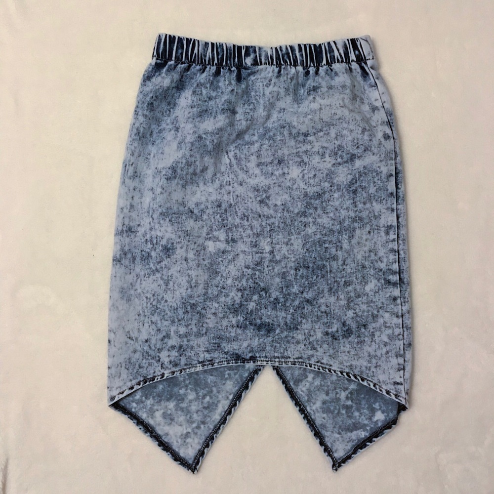 Vintage bleached acid washed denim skirt